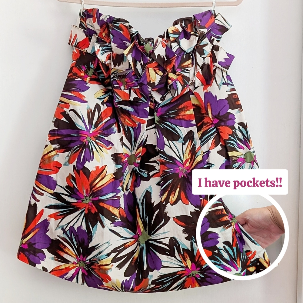 Strapless Pleated A- Line Unique Summer Celebration Mini Dress with pockets Sz M